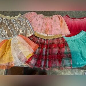 6 Girls Sparkle Tulle Skirts - Pink, Red Plaid, Teal, Gold Accents XS/Small